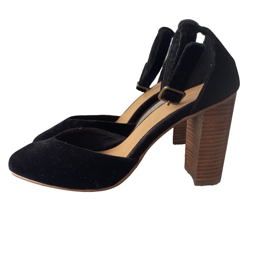 SOLUDOS Collette Black Velvet Block Stacked Heel Woman's Size 8.5 Cocktail Party